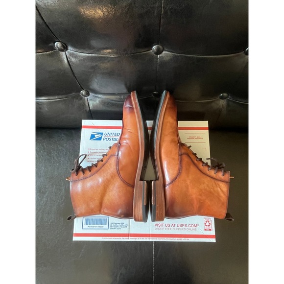 Curatore Mens Cognac Leather Apron Toe Lace Up Boots‎ Burnished main image 5